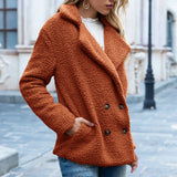 Women Sherpa Jacket Autumn and Winter Fur Coat Lapel Loose Fleece Shirt