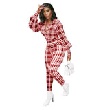 Women Plaid Catsuit Women Checkered Jumpsuit Fashion Fall and Winter Lapels Slim Fit Puff Sleeve Women's Plaid Printed Jumpsuit
