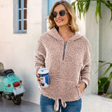 Women Sherpa Jacket Autumn and Winter Loose Plush Pullover Socket Solid Color Hoodie Coat