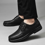 Loafers for Men Leather Shoes Cowhide Lace-up Business Casual Shoes