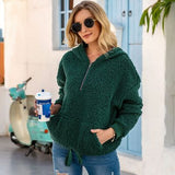 Women Sherpa Jacket Autumn and Winter Loose Plush Pullover Socket Solid Color Hoodie Coat