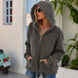 Women Sherpa Jacket Autumn and Winter Loose Plush Pullover Socket Solid Color Hoodie Coat