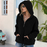 Women Sherpa Jacket Autumn and Winter Loose Plush Pullover Socket Solid Color Hoodie Coat