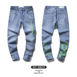 Off White Winter Pants Autumn Worn Denim Stretch Trousers