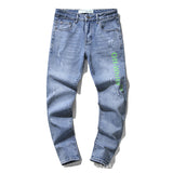 Off White Winter Pants Autumn Worn Denim Stretch Trousers