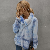 Women Sherpa Jacket Winter Warm Tie-Dyed Fur Sweater for Women