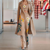 Women Blazar Pants Suit Women's Autumn and Winter Printing Trench Pants