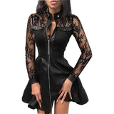 Work Dresses with Pockets Printed Zipper Pocket PU Dress