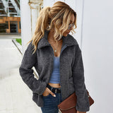 Women Sherpa Jacket Autumn and Winter Thick Warm Lapel Furry Coat Female