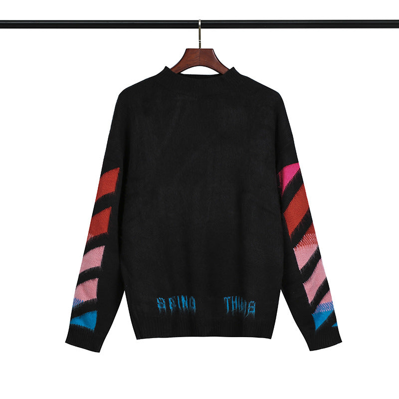 Off White Winter Sweaters Autumn and Winter Mohair Black Knitted Sweater for Men and Women