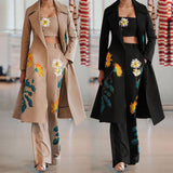 Women Blazar Pants Suit Women's Autumn and Winter Printing Trench Pants