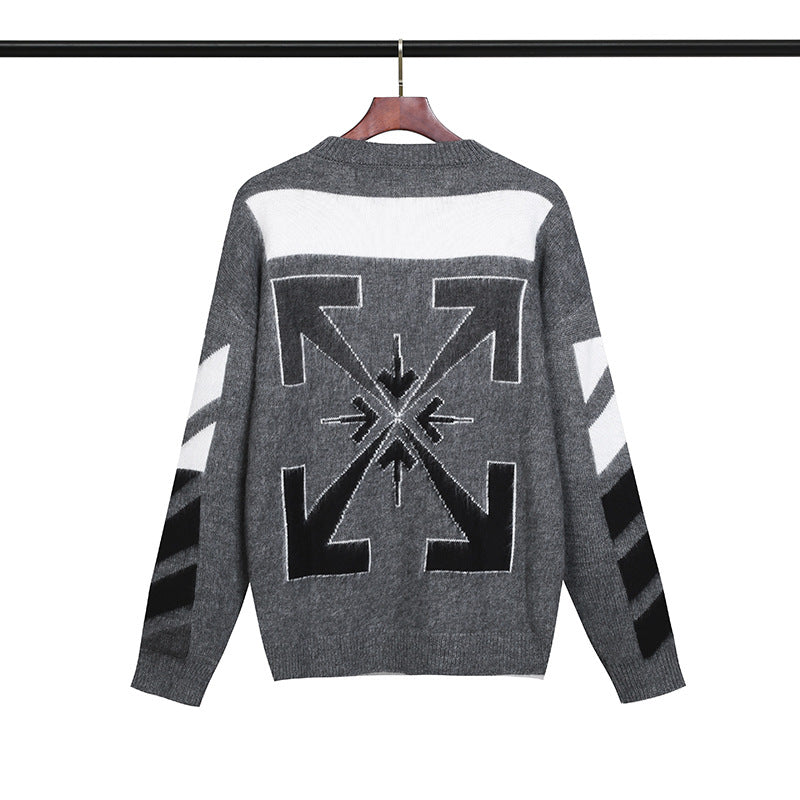 Off White Winter Sweaters Mohair Dark Gray Wool Knitted Sweater for Men and Women