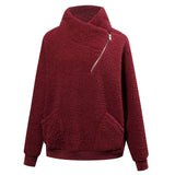 Women Sherpa Jacket Autumn and Winter Turtleneck Pure Color Thickened Top Fleece Shirt