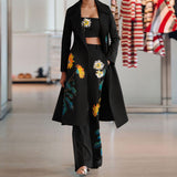 Women Blazar Pants Suit Women's Autumn and Winter Printing Trench Pants