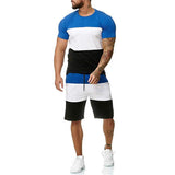 Athletic Tracksuit Sweat Suits for Men Outfits Short Sleeve Suit Outdoor Sports and Casual Contrast Color Outfit