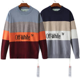 Off White Winter Sweaters Off Autumn and Winter Stripes Color Matching Letters