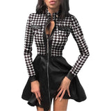 Work Dresses with Pockets Printed Zipper Pocket PU Dress