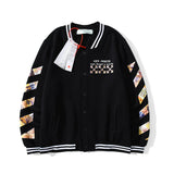 Off White Winter Coat Autumn and Winter Off Graffiti Arrow Baseball Uniform Jacket Men and Women