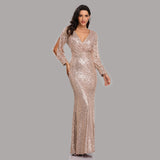 Mariah Carey See through Dress Solid Color plus Size Long Sleeve Sequined Fishtail Evening Dress