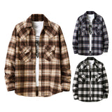 Mens Flannel Jacket Flannel Padded Plaid Shirt Men's Style Coat Shirt