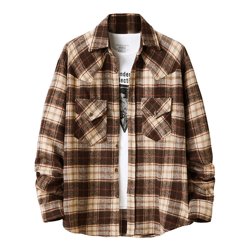 Mens Flannel Jacket Plaid Shirt Men's Style Coat Shirt