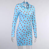 Lapel Strawberry Print Long Sleeve Bodycon Dress Retro Dress