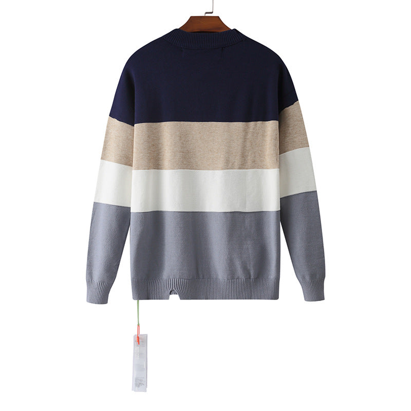 Off White Winter Sweaters Off Autumn and Winter Stripes Color Matching Letters