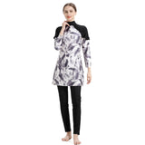 Burkini Muslim Swimwear Printed Slim Sun Protection Three-Piece Set Swimsuit