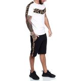 Athletic Tracksuit Sweat Suits for Men Outfits Men Workout Short Sleeve Suit Casual Leopard Print Fashion Suit