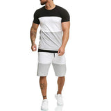 Athletic Tracksuit Sweat Suits for Men Outfits Short Sleeve Suit Outdoor Sports and Casual Contrast Color Outfit