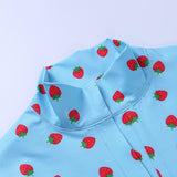 Lapel Strawberry Print Long Sleeve Bodycon Dress Retro Dress