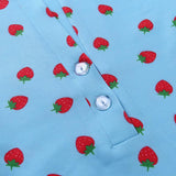 Lapel Strawberry Print Long Sleeve Bodycon Dress Retro Dress