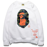 Shark Print Sweatshirts Autumn and Winter Camouflage Monkey Head Printed Loose round Neck Fleece-Lined Sweater Men and Women