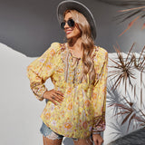 Beth Dutton Outfits Autumn Lace Romantic Holiday Printed Top for Women