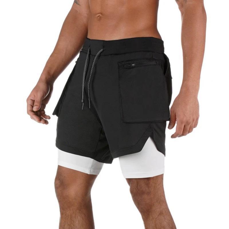 Jogging Shorts for Men Summer Workout Men's Sports Pants Quick-Drying Multi-Pocket Double-Layer Men's Shorts Outdoor Running Workout Men's Clothing