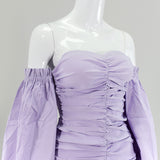 Women Summer Dresses Mini Dress off-the-Shoulder Pleated Sexy Lantern Sleeve Tube Top Dress Autumn and Winter