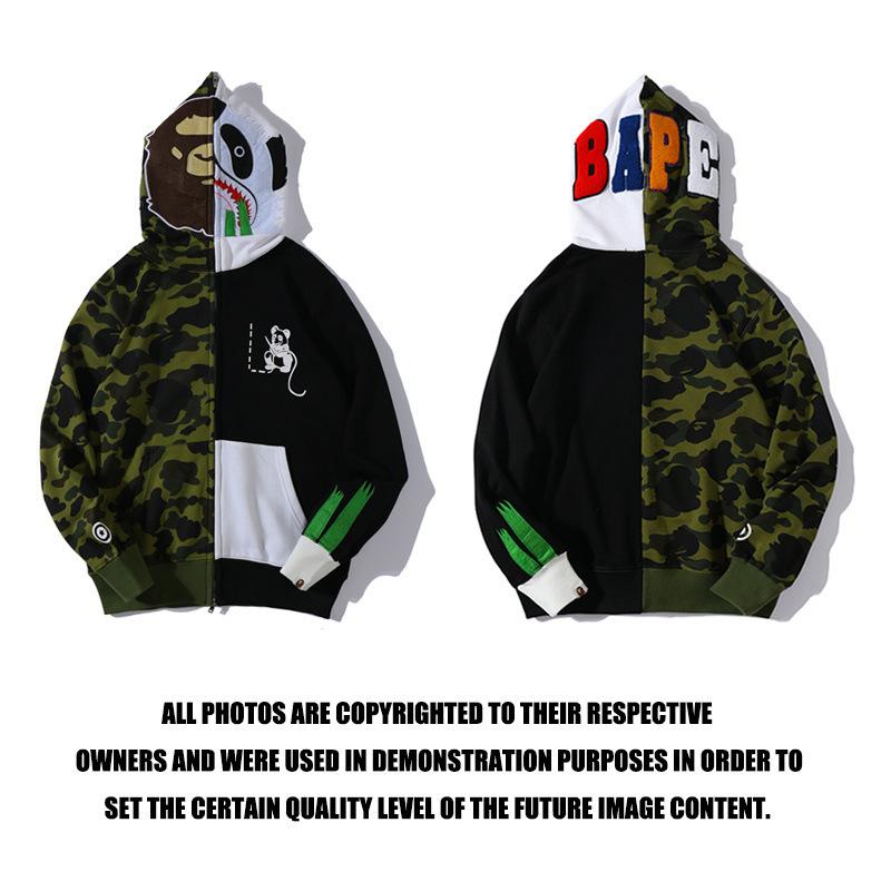 Shark Print Hoodie Autumn and Winter Men's Youth Stitching Cardigan Hooded Long Sleeve Sweater