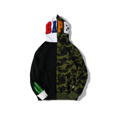 Shark Print Hoodie Autumn and Winter Men's Youth Stitching Cardigan Hooded Long Sleeve Sweater