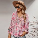 Beth Dutton Outfits Autumn Lace Romantic Holiday Printed Top for Women