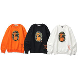 Shark Print Sweatshirts Autumn and Winter Camouflage Monkey Head Printed Loose round Neck Fleece-Lined Sweater Men and Women