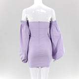 Women Summer Dresses Mini Dress off-the-Shoulder Pleated Sexy Lantern Sleeve Tube Top Dress Autumn and Winter