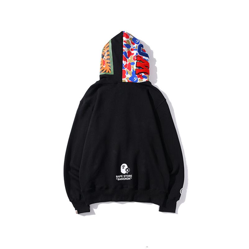 Shark Print Hoodie Casual Color Matching Camouflage Kangaroo Cardigan Hoodie