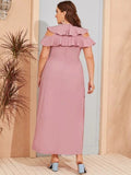 Women Plus Size Maxi Dresses Ruffled Off-the-Shoulder Dress