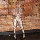 Women's Spring Vintage Printed Skinny Hip Raise Long Sleeve Casual Sports One-Piece Trousers