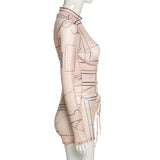 Women's Spring Clothing Sexy Mesh See-through Digital Printed Waist-Controlled Lace-up Jumpsuit for Women