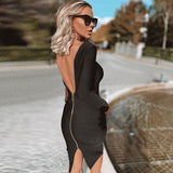 Women Summer Dresses  Midi Dress  Sexy Backless Long-Sleeve Zipper Mid-Length Dress For Spring, Summer, Autumn Winter