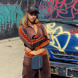 Women Top & Pant 2 Piece Set Autumn and Winter Contrast Color Stitching Letter Embroidery Coat Straight Casual Pants Suit