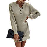 Sweater Dress Outfit With Tights 2 Piece Set Women's Solid Color and V-neck Long Sleeve Knitted Dress Sweater Women