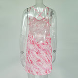 Women Summer Dresses Mini Dress Printed See-through Backless Beach Cover-up Sling Short Skirt Dress
