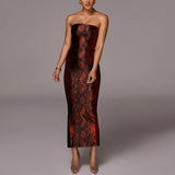 Women Summer Dresses Midi Dress  Sexy Chest-Wrapped Leather Skirt Long Dress